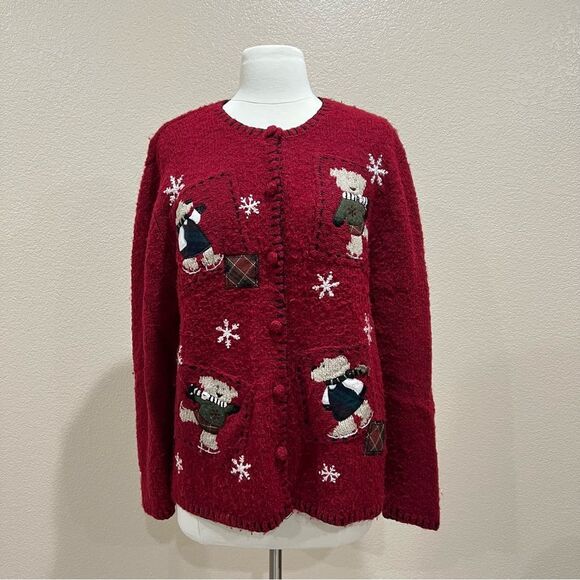 Croft & Barrow Skating Bears Silk Wool Sweater Size XL - Picture 2 of 13